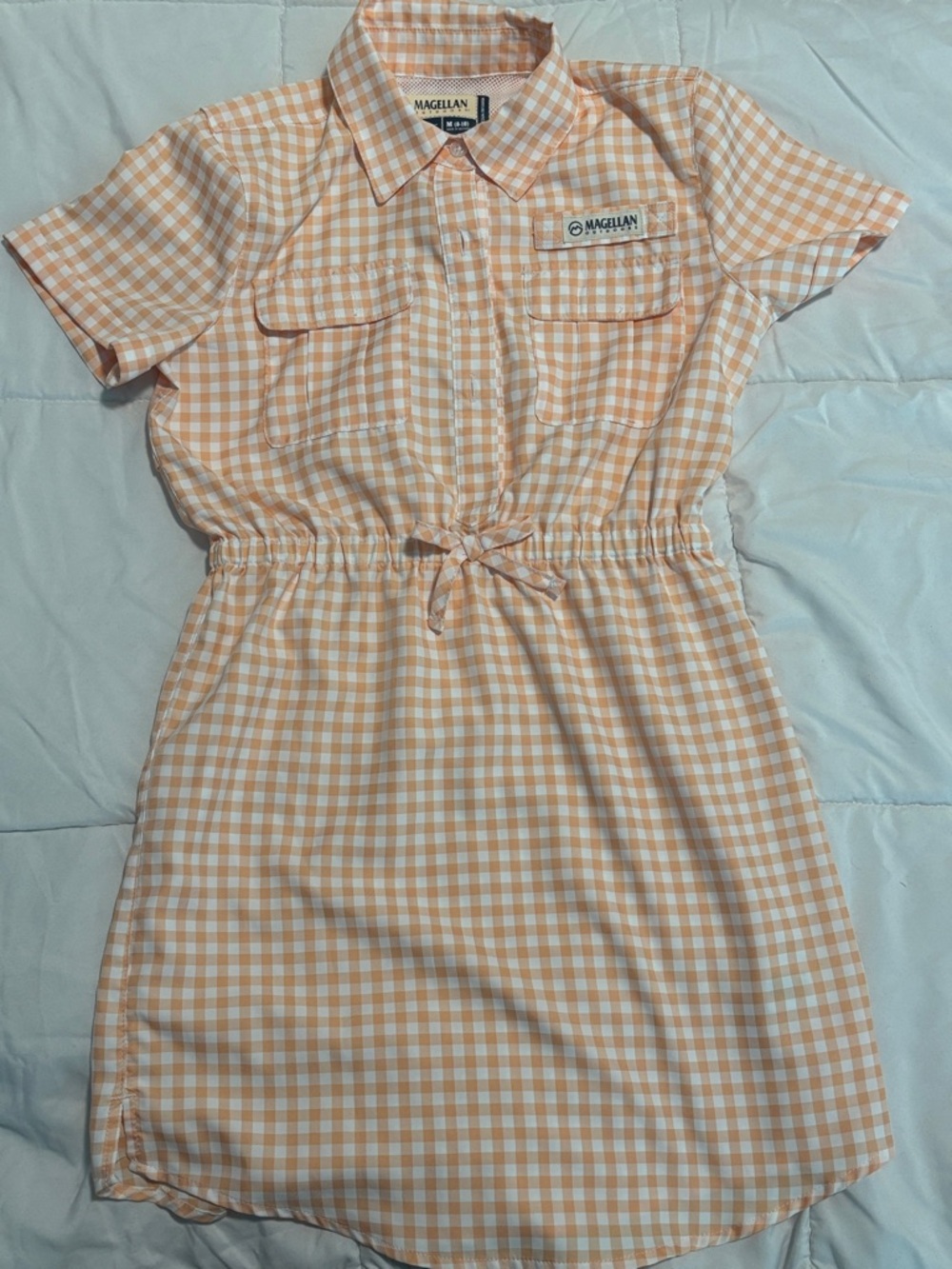 Magellan Outdoors Peach and White Gingham Drawstring Shirtdress girls M8-10